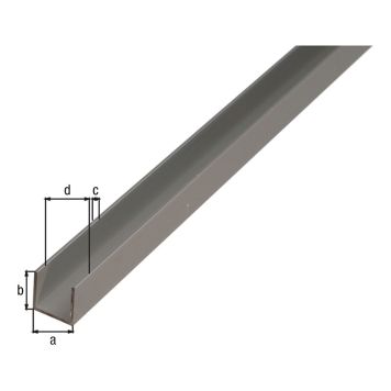 U-profiil alumiinium 15 x 8 x 1000 mm