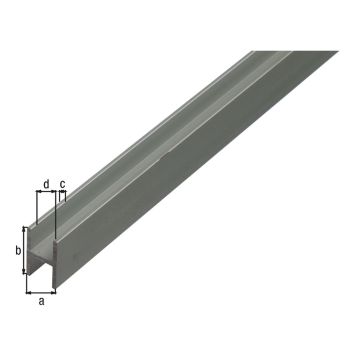 H-profiil alumiinium 13,5 x 22 x 1,5 mm, 1 m